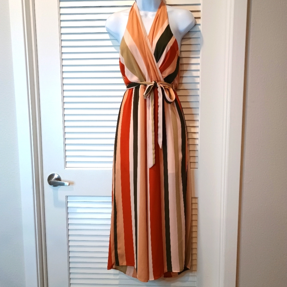 Lumiere Romper Pants Striped Halter Backless Size Small